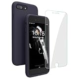 iPhone 8 Plus Case, iPhone 7 Plus Case, JASBON Liquid Silicone Phone Case with Free Screen Protector Gel Rubber Shockproof Cover Full Protective Case for Apple iPhone 8 Plus/iPhone 7 Plus-Dark Blue