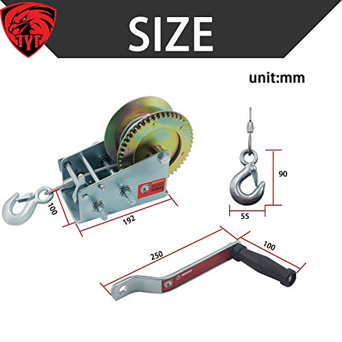 TYT 3200lbs Hand Winch Crank Gear Winch, Heavy Duty Boat Trailer Winch with10M (33ft) Steel Wire Cable and Hook Manual Winch for Trailer Boat or ATV UTV - Image 3