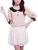 Allegra K Women Peter Pan 3/4 Sleeve Summer Top Chiffon Blouse