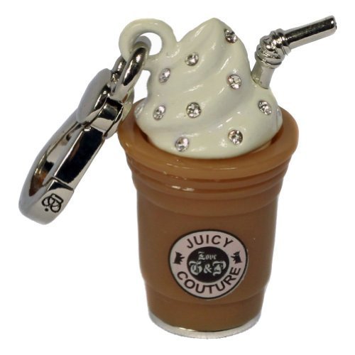 Juicy Couture Silver FRAPPE CHARM, Brown and White with Crystals and Silver Straw in Gift Box