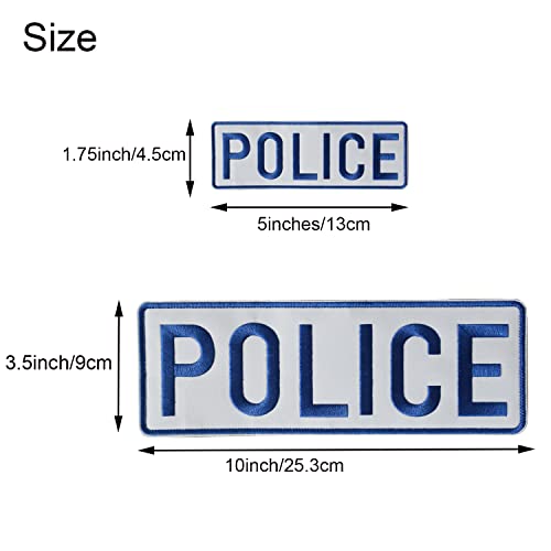 GYGYL 2 Pack Police Patch with Hook and Loop, for Police Vest Jacket Back Panel (Blue & White, 1Pcs Small and 1Pcs Large)