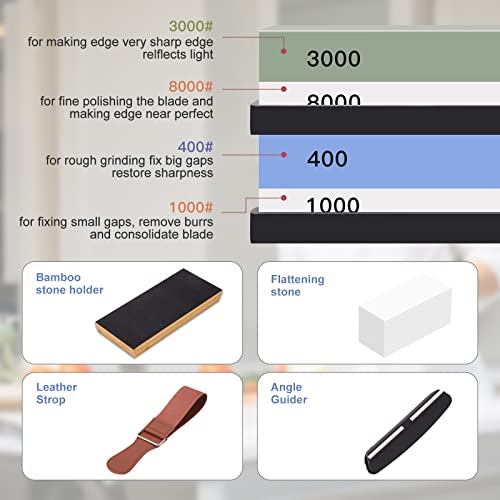 Sharpening Stone Whetstone Set 4 Side Grit 400/1000 3000/8000, Premium