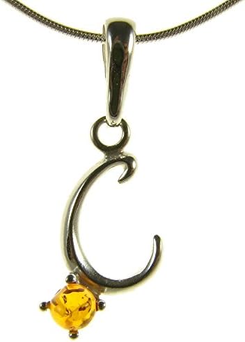 BALTIC AMBER AND STERLING SILVER 925 DESIGNER ALPHABET LETTER C PENDANT JEWELLERY JEWELRY (NO CHAIN)
