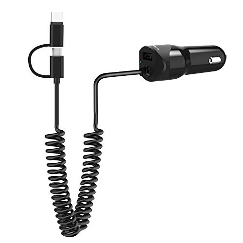 Convenient car phone  charger It will charge new and old type phones.. C and micro USB