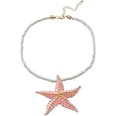 Dtja Big Starfish Pendant Necklace for Women Handmade Textured Star Shaped Ocean Sea Marine Life Rope Chain Adjustable Necklaces Fashion Chic Beach Holiday Party Jewelry 20"