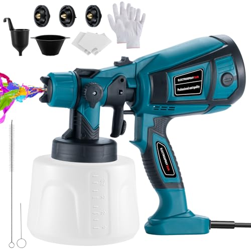 Pistola de Pintura, 800W Pistola para Pintar Eléctrica con Recipiente de 1400ml, Pulverizador de Pintura Multipropósito con 3 Modos de Pulverización y 4 Boquillas para Casas, Paredes, Muebles, Cercas