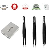 Beenus Expert Precision Eyebrow Tweezers Set 3-pieces Stainless Steel Slant Point & Flat Tip with Metal Box