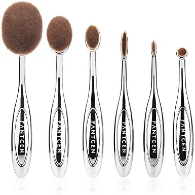 FANTCEN Foundation Oval Makeup Brush Set Powder Brush Set of 6 Silver