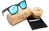 SAVAGE original bamboo wayfarer polarized sunglasses - handmade! (Black Engraved Frame, Blue Mirror Lens)
