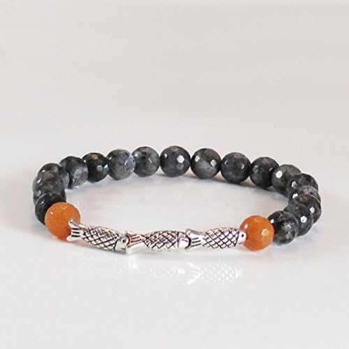 HathaFit Men's Stretch Bracelet with Natural Aventurine, Larvikite and Pewter Beads