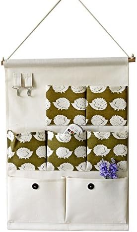 Xaber Kin 19.68'' x 13.78'' Wall Hanging Storage Bags Linen/Cotton Fabric Animal Closet Organizer(7 pockets with 2 hangers) (Hedgehog)