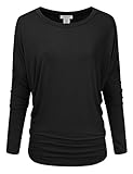 JJ Perfection Women's Stretchy Lightweight Boat Neck Long Sleeve Dolman Top