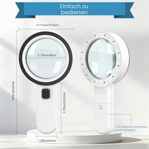 Nazano 10x Magnifying Glass with 12 LED Lights - Handheld Magnifier Reading Magnifier High Clarity & Lightweight for Seniors, Children, Jewelers, Hobbies