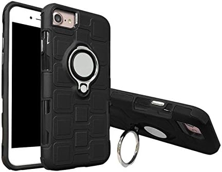 Taktik For iPhone 6/iPhone 7/iPhone 8-Armor Dual Layer 2 in 1 Protection Case with Rotating Finger Ring Holder Kickstand Fit Magnetic Car Mount (Color : Black)