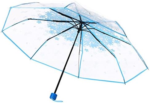 Yuelove Portable Transparent Sakura Blossom Mushroom Apollo 3 Fold Umbrella UV Protection Sun (Blue, 1PC)