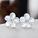 Eove Jewelry Women Sterling Silver Matte Finish Hawaiian Plumeria Flower Cubic Zirconia Stud Earrings