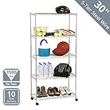 Seville Classics 5-Tier Steel Wire Shelving with Wheels, 30" W x 14" D, Chrome
