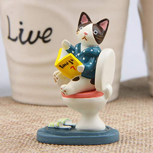 image for VT BigHome 1pc Kitten Sitting Toilet Miniature Figurine Cartoon Cat Fi