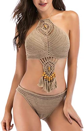 Axiba Womens Two Piece Vintage Crochet Lace Push up Underwired Swimsuit High Waisted Bikini Sets