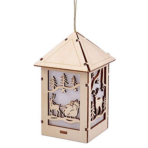 eZAKKA LED Light Wooden Hanging Ornaments for Christmas Holiday, Cute Wood House Christmas Tree Hanging Ornament Decoration (Christmas Deer)