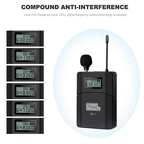Dazzne Pixel 6 Channels UHF Wireless Lavalier Microphone System Applicable for DSLR Cameras, Canon, Nikon, Sony & Camcorders (Need 3.5mm Interface (MK-7)