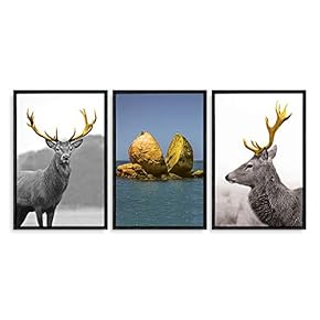 3 Panel Framed Canvas Wall Art for Living Room, Bedroom Spiritual Deers II Canvas Prints for Home Decoration Ready to Hang - 16"x24"x3 Panels
