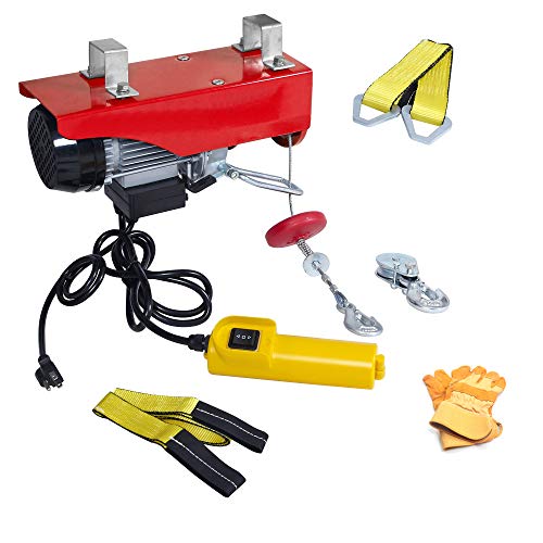 AC-DK 110V Electric Winch 440 lb Crane Lift Garage Electric Hoist Ceiling Pulley Winch with Steel Wire Rope Emergency Stop Control Switch Safety Operation Gloves and Lifting Straps - Thumbnail 6