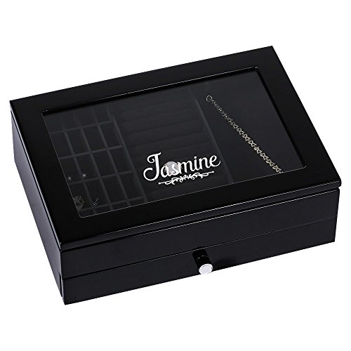 Personalized Jewelry Box, Wooden Jewelry and Accessories Organizer Case, Black