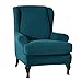 CHUN YI 2 Piece Stretch Jacquard Wing Chair Cover, Wing Back Wingback Armchair Chair Slipcovers with Arms Spandex Fabric Sofa Covers Furniture Protector(Teal-1)