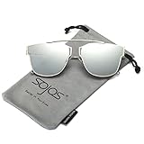 SojoS Modern Women's Men's Ultra Light Metal Frame Mirror Flat Lens Sunglasses SJ1008 With Silver Frame/Silver Lens