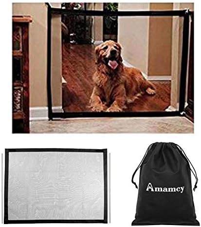 Amamcy Pet and Child Safety Gate - Magic Gate Safety Enclosure Portable Folding Safe Guard, Pet Isolation Net, Retractable Mesh Gate for Pets Dog Cat Install Anywhere