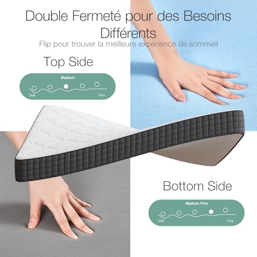 Novilla Matelas 90x190, 20 cm, Matelas Memoire de Forme, Mousse en Fibre de Bambou, Matelas Réversible à Deux Faces Utilisables, Sommeil Frais, Certifié OEKO-TEX, Excellent Confort et Respirable