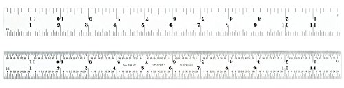 Starrett C604R-12 Spring Tempered Steel Rule With Inch Graduations, 4R Graduation, 12" Length, 1" Width, 3/64" Thickness