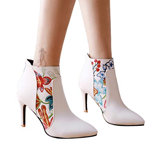 kaifongfu Women's Shoes Ankle Boots Zipper High Heel Pointed Toe Shoes(White,36) - Thumbnail 6