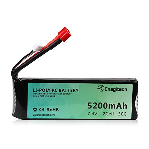 Batteriol 2S Lipo Battery, 7.4V 30C 5200mAh RC Battery with Deans-T Plug for RC Car Airplane Helicopter FPV Boat Drone