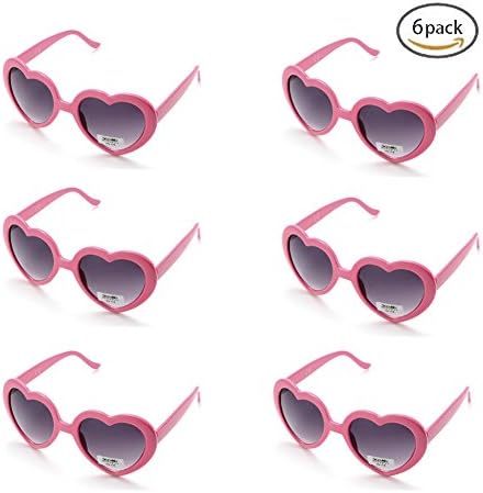 6 Neon Colors Heart Shape Party Favors Sunglasses, Multi Packs