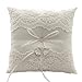 AWEHIRU Dzty Ivory Lace Pearl Wedding Ring Pillow Cushion Bearer 8.2 Inch for Beach Wedding