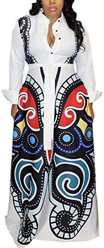 Women's One/Two Pieces African Floral Print Maxi Dress A Line Long Skirt with Pockets/Belt