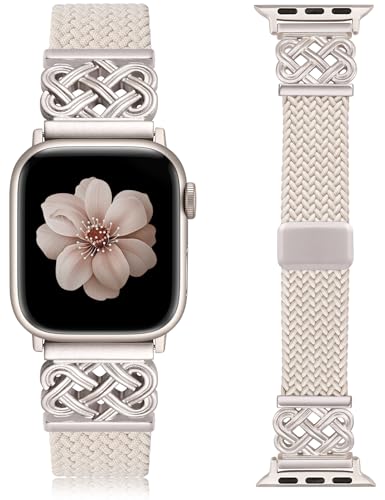 TOYOUTHS Braided Magnetic Band Compatible with Apple Watch Bands 38/40/41/42/44/45/46/49mm Women Men, Dressy Celtic Metal Stretchy Elastic Strap for iWatch Series 11 10 9 8 7 6 5 4 SE/Ultra 3 2 1