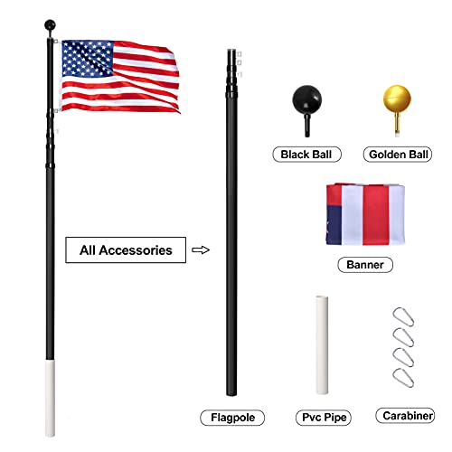 WinisKi Flag Pole 20ft Black Extra Thick, Outdoor Telescoping Heavy