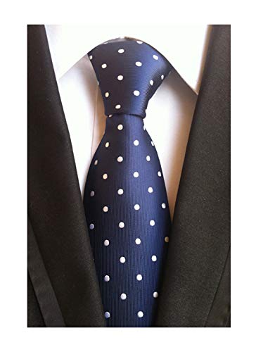 Men's Navy Blue White Polka Dot Silk Cravat Woven Jacquard Ascot Ties Great Gift