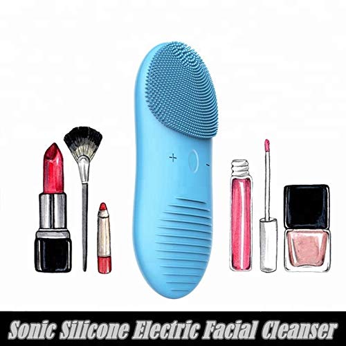 Automatic Facial Cleansing Brush Wireless Charging Electric Waterproof Silicone Facial Brush with 12 Speeds for Deep Cleansing, Gentle Exfoliating, Anti-Aging Skin Care, Massaging-Blue