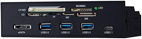 VAKABOX 5.25" All-in-One Multi-Functional Media Dashboard Front Panel Card Reader with 3-Port USB 3.0 HUB USB 3.1 Type-C ESATA (STW-3125)