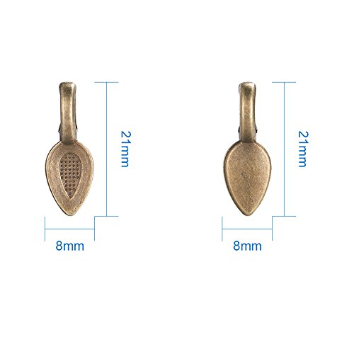 PandaHall Elite 100 Pcs Tibetan Style Alloy Glue on Flat Pad Bails Leaf Shape Pendants Charms Connector Hanger 21x8x6mm for Jewelry Making 3 Colors - Thumbnail 2