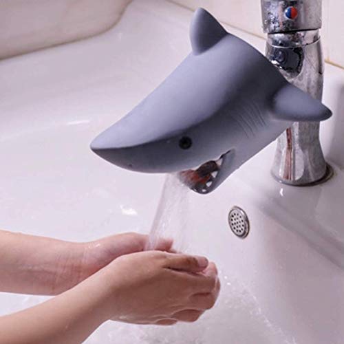 Odowalker-Cartoon-Faucet-Extender-Washbasin-Bath-Spout-Cover-Cute-Animal-Toy-Faucet-Cover-Bath-Safety-Fun-for-Babies-Toddlers-Kids-Children-Grey-Shark