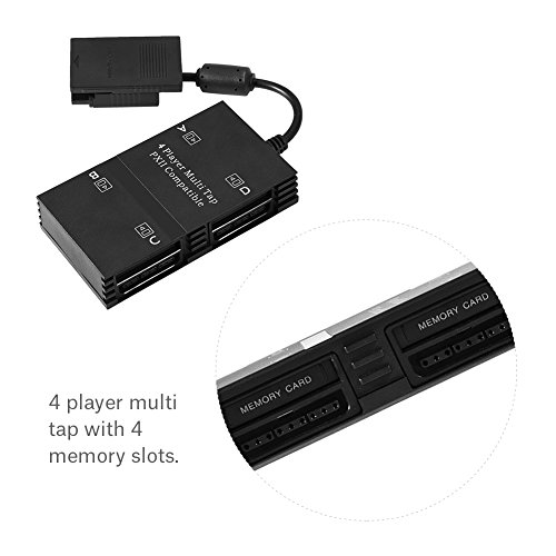 Tosuny 4 Player Multi Tap Controller Adapter Converter with 4 Memory Slots for Sony PS2 Console Game, Compatible with DDR (Dance Dance Revolution), Support Dual-Shock Function - Black - Thumbnail 2