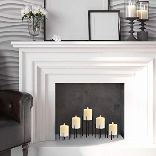 smtyle Candle Holders Set of 5 Candelabra for Fireplace Accessories with Black Iron-3.5" Diameter Ideal for Pillar LED Candles - Thumbnail 4