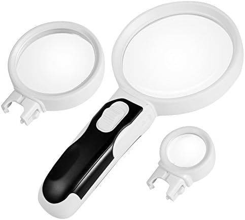 Kadaon LED Light Magnifier Set, 3 Illuminated Lens 2.5X 5X 16X High Magnification Magnifying Glass For Seniors, Kids &amp; Computers, Low Vision Aid For Reading, Jewelery Loupe &amp; Macular Degeneration