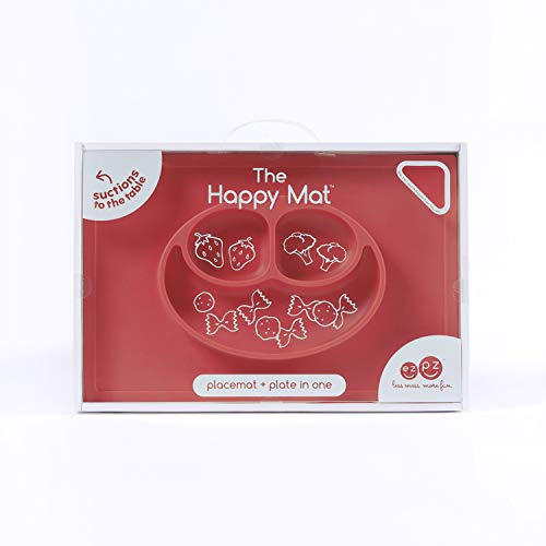 ezpz Happy Mat (Coral) 100 Silicone Suction Plate with Builtin