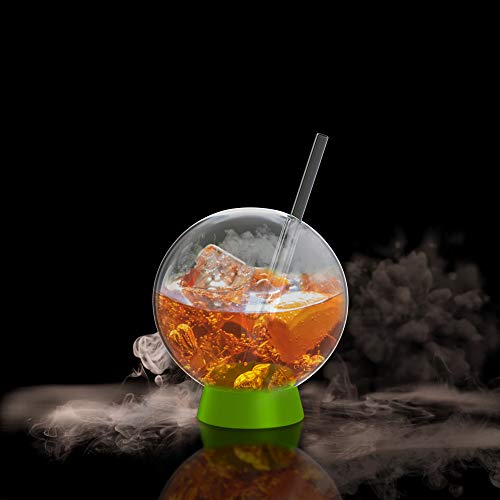 homia Cocktail Ball, Food Smoke Infuser Accessory - Cocktail Ball Glass with Glass Straw for Drink Smoker, 12 Oz (350 ml), Green